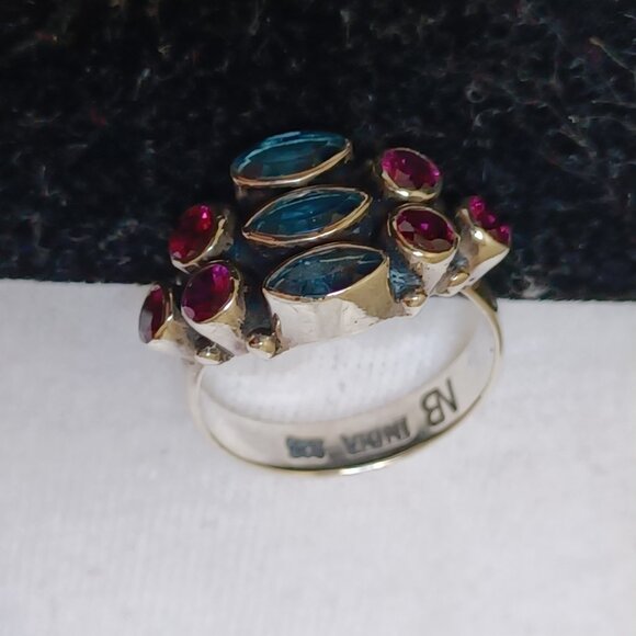 Nicky Butler ring blue topaz pink tourmaline silver size 5 like new - Picture 14 of 16